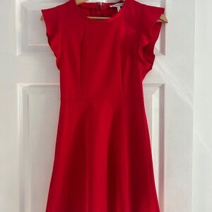 Short cranberry dress with ruffle sleeves